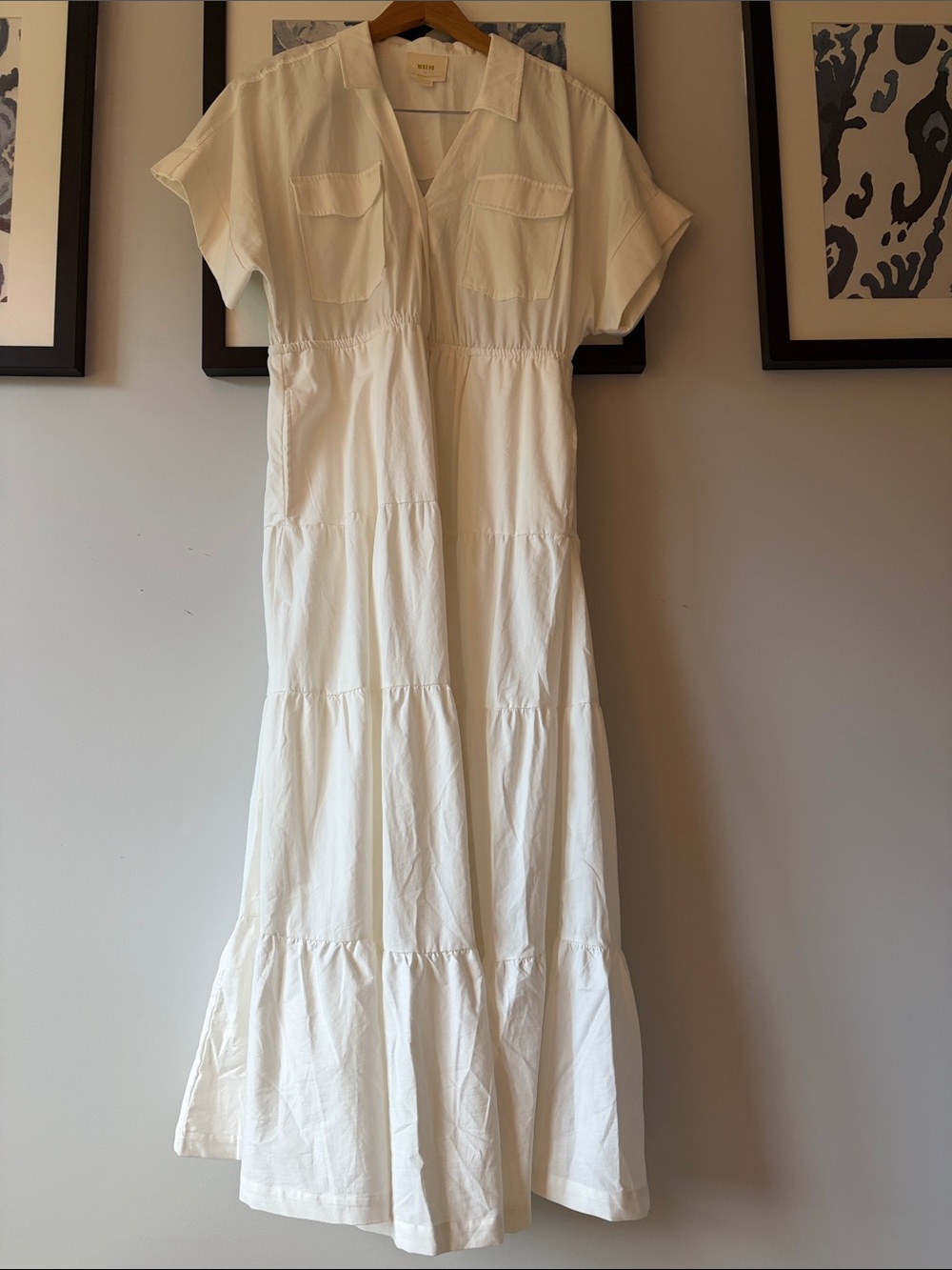 Anthropologie Maeve Women's Cream Button-Front Tiered Shirt Dress